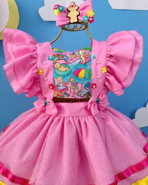 Romper Bobbie Goods Rosa C/ Laço Festas Luxo