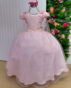 Vestido Banana Club Longo Diamante Rosa Bebe