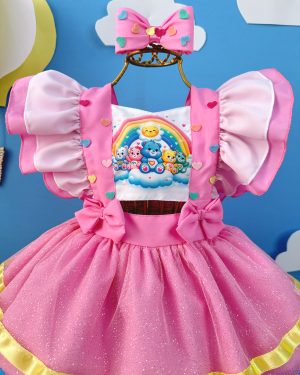 Romper Ursinhos Carinhosos Rosa C/ Laço Festas Luxo