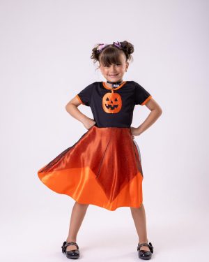 Fantasia Halloween Menina Bruxinha Abóbora Laranja