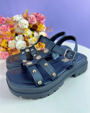 Sandália Infantil Papete de Tiras Charmozinha Preto Luxo