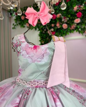 Vestido Bella Child Celina Florido Verde Claro