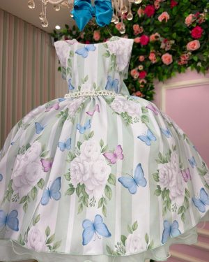Vestido Ysa Kids Jardim Florido Melinda Verde Claro