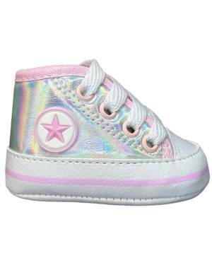 Tenis Starzinho de bebe Cano Alto Estrelinha (Prateado) Tamanho 13 ao 18