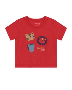 Conjunto bebê menino Natal de Camiseta e Bermuda Saruel Moletinho BRANDILI baby - estampa bichinhos - conjunto vermelho