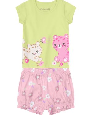 Conjunto Infantil Feminino de Blusa e Shorts Meia Malha Brandili