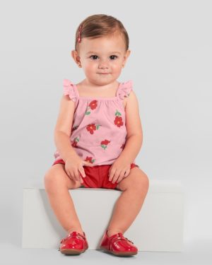 Conjunto Infantil menina de Blusa Meia Malha estampa Floral / Shorts Moletinho Trabalhado BRANDILI - P a 3 anos