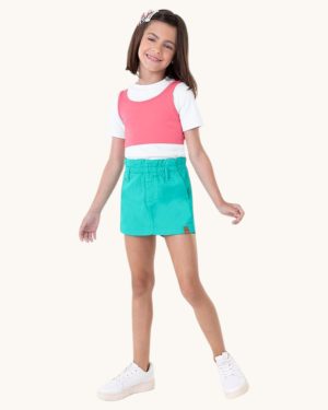 SHORTS SAIA JEANS JUVENIL - SHORTS SAIA MENINA  - TAMANHO 10 AO 16 - Cor: Preto e Verde