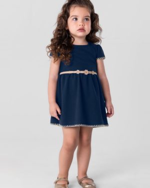 Vestido Infantil Ribana Aurora com aplique e cinto Mundi (Rosa ou Amarelo)