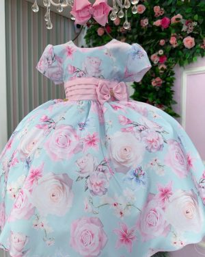Vestido Ysa Kids Jardim Florido Elisa Azul Bebe