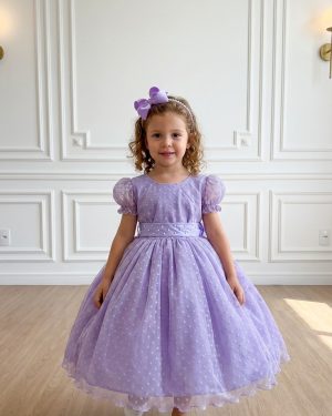 Vestido Marie Lilás Bolinhas