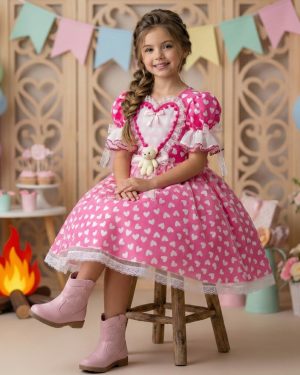 Vestido Marie Junino Luxo Ursinho do Sertão Pink
