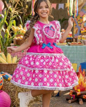 Vestido Bella Child Junino Quermesse do Coração Pink