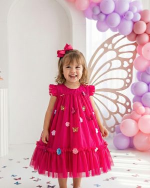 Vestido Vila Lele Jardim das Borboletas Baby Liz Pink