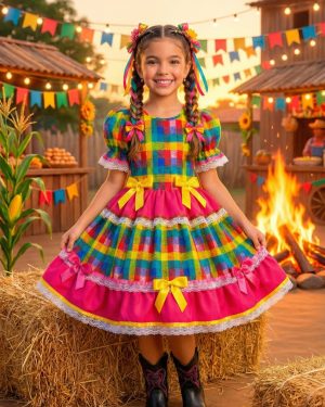 Vestido Junino Mimadine Luxo Priscila Pink