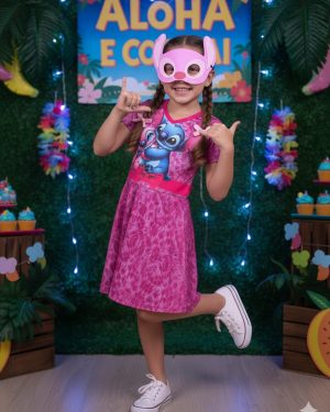 Fantasia Menina Stitch e Angel Rosa