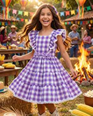 Vestido Banana Club Aline Xadrez Lilas