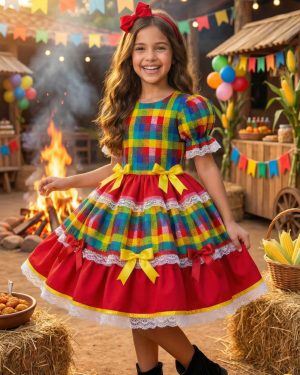 Vestido Junino Mimadine Luxo Priscila Vermelho