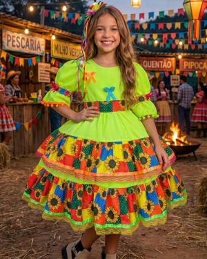 Vestido Junino Banana Club Luxo Roça Animada