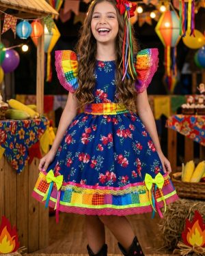 Vestido Junino Banana Club Luxo Forro Kids