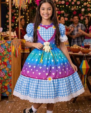 Vestido Marie Junino Luxo Ursinho do Sertão Azul