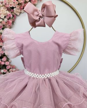 Vestido Infantil Rose Saia C/ Babados e Glitter Daminhas