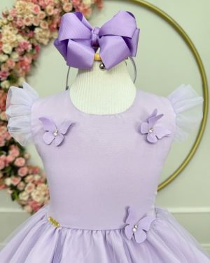 Vestido Infantil Lilás Jardim Encantado c/Apliques Festas