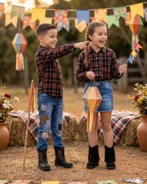 Camisa Flanelado Xadrez Junina Bento Preto