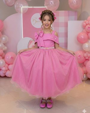 Vestido Banana Club Longo Doce Elegancia Rosa Chiclete