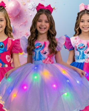 Vestido Tematicos Ysa Kids Lilo Stitch com Led  + Saiote