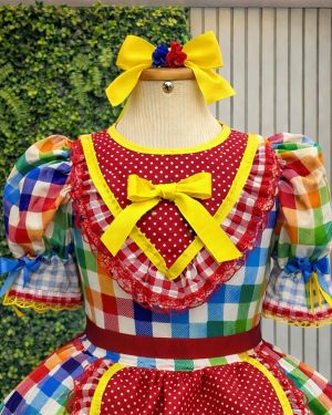 Vestido Infantil Junino Caipira Festas Xadrez Vermelho Colorido