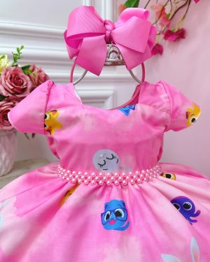 Vestido Infantil Bolofofos Rosa C/ Cinto de Pérolas Festas
