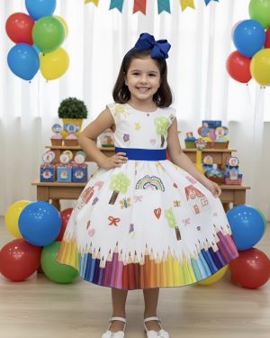Vestido Infantil Branco Aquarela Formaturas Festas