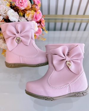 Botinha Infantil Rosa Laço e Pinjente Com Zíper Super Luxo