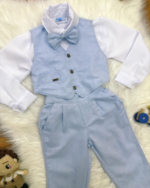 Conjunto Social Camisa Branca Calça e Colete Azul Claro