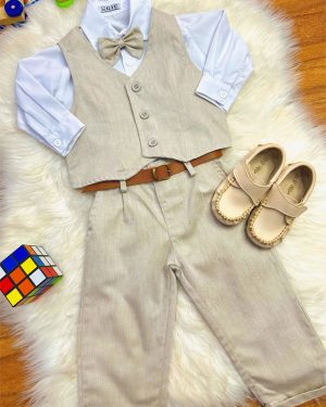 Conjunto Social Pajem Calça Colete Bege e Camisa Branca