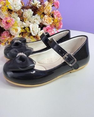 Sapatinho Infantil Preto Verniz C/ Aplique Lacinho Strass