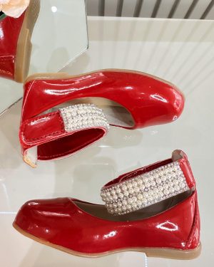 Sapatinho Vermelho Escuro C/ Tornozeleira Pérolas e Strass