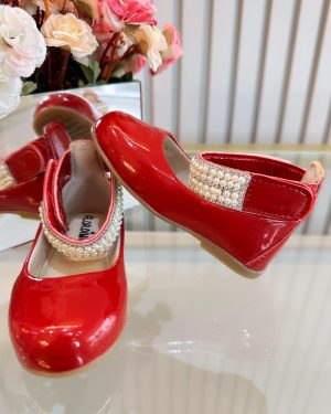 Sapatinho Vermelho Escuro C/ Tornozeleira Pérolas e Strass