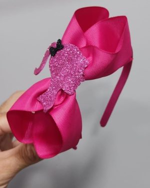 Tiara Infantil da Barbie Pink Com Nó e Glitter Super Luxo