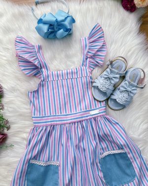 Vestido Infantil Casual Primavera Verão Listras Coloridas
