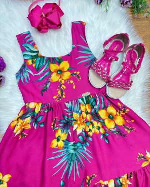 Vestido Infantil Casual Primavera Verão Pink Florido Colorido