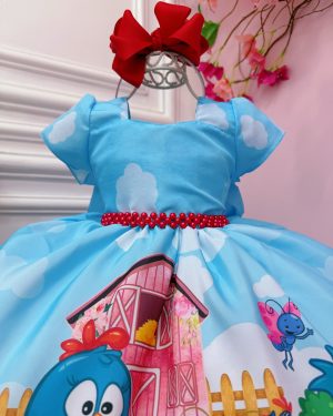 Vestido Infantil Galinha Fazendinha Vermelha Azul Festas