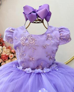 Vestido Infantil Lilás Jardim Encantado Com Renda Festas