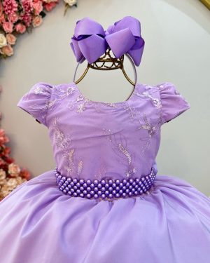 Vestido Infantil Longo Lilás Busto C/ Renda Casamentos Luxo