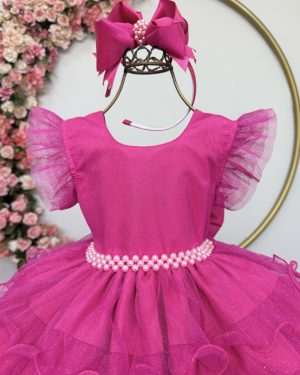 Vestido Infantil Pìnk Saia C/ Babados e Glitter Daminhas