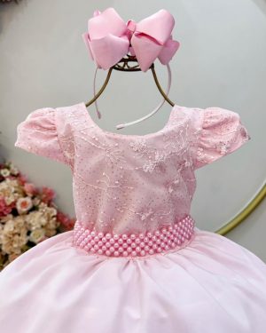 Vestido Infantil Rosa Claro Busto Renda Formatura Festas