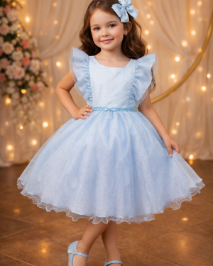 Vestido Infantil Princesas Frozen Anna e Elsa Azul Festas