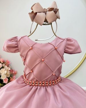 Vestido Infantil Rose Busto Nervura Festas Daminhas
