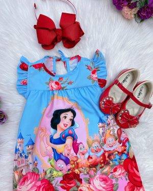 Vestido Infantil Trapézio da Branca de Neve Manga Flu-Flu